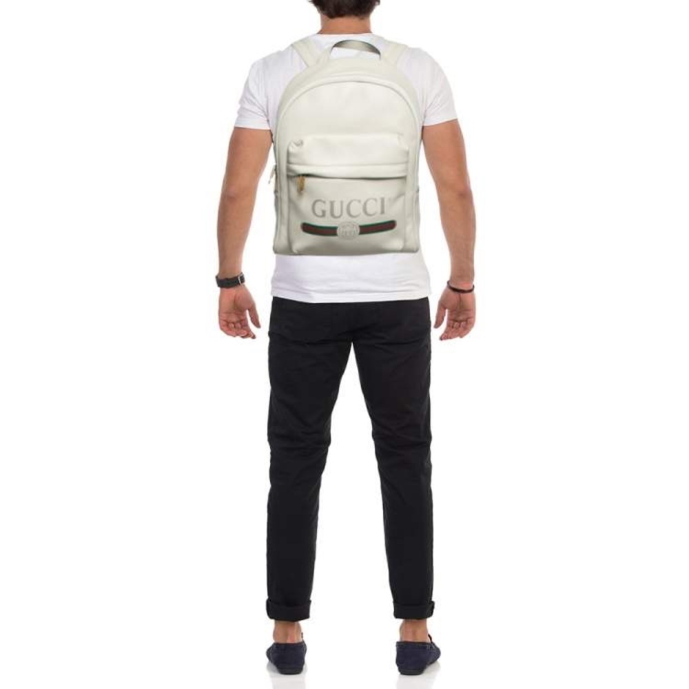 Gucci Off White Leather Logo Print Backpack - Picture 12 of 16
